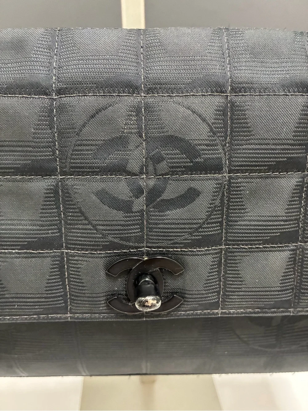 Authentic Chanel Y2K New Travel Nylon East West Flap Bag with Chain Handle